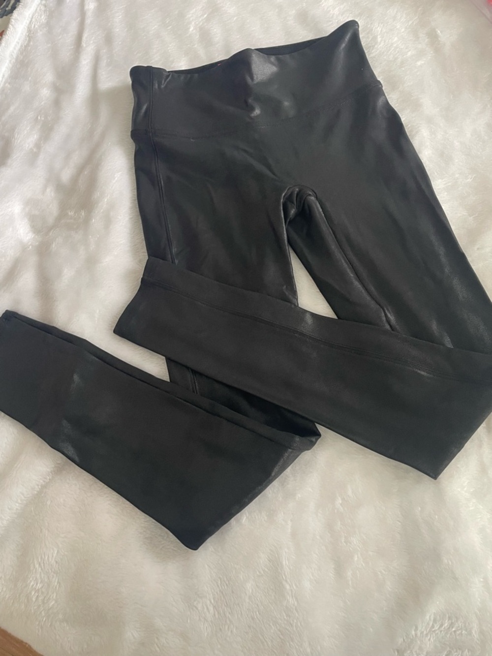 SPANX Black Faux Leather Leggings small inseam is 27” dressy Athleisure